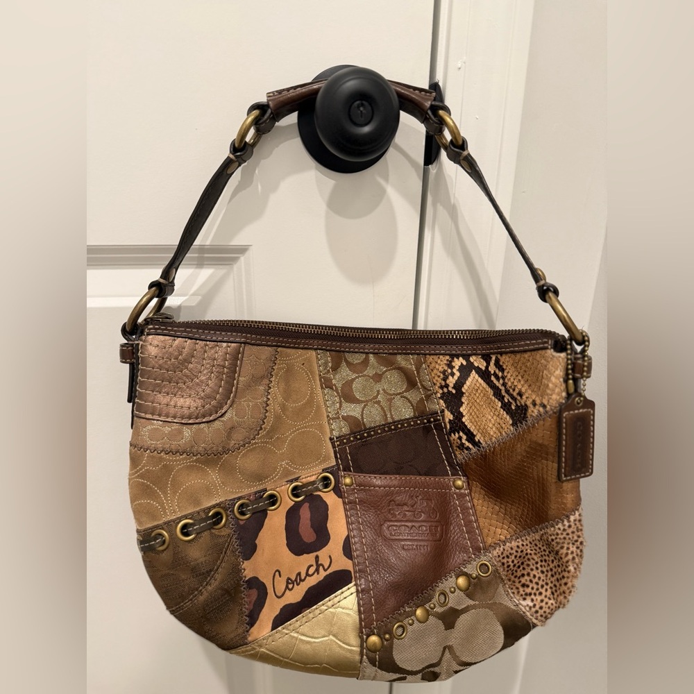 Coach Y2K Patchwork Animal Print Hobo Shoulder Bag Purse